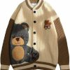 Sweaters | Weierpidan Women Varsity Sweater Button Up Knitted Cardigan Cute Bear Graphic Embroidery Jacket Top