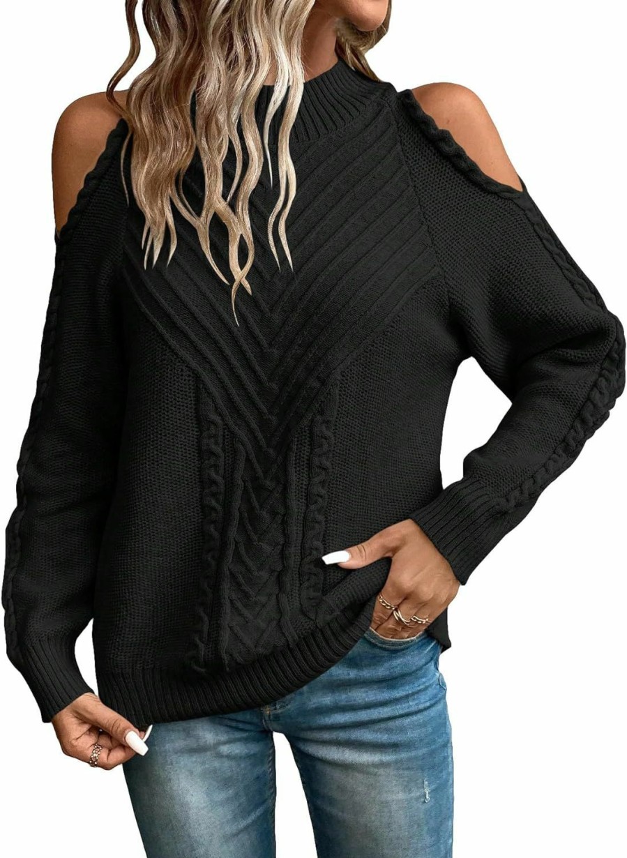 Sweaters | Milumia Milumia Women'S Cold Shoulder Sweater Cable Knit Long Sleeve Sweater Tops Casual Fall Trendy 2023