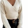 Sweaters | Verdusa Verdusa Women'S Casual Deep V Neck Long Sleeve Cross Wrap Sweater Top