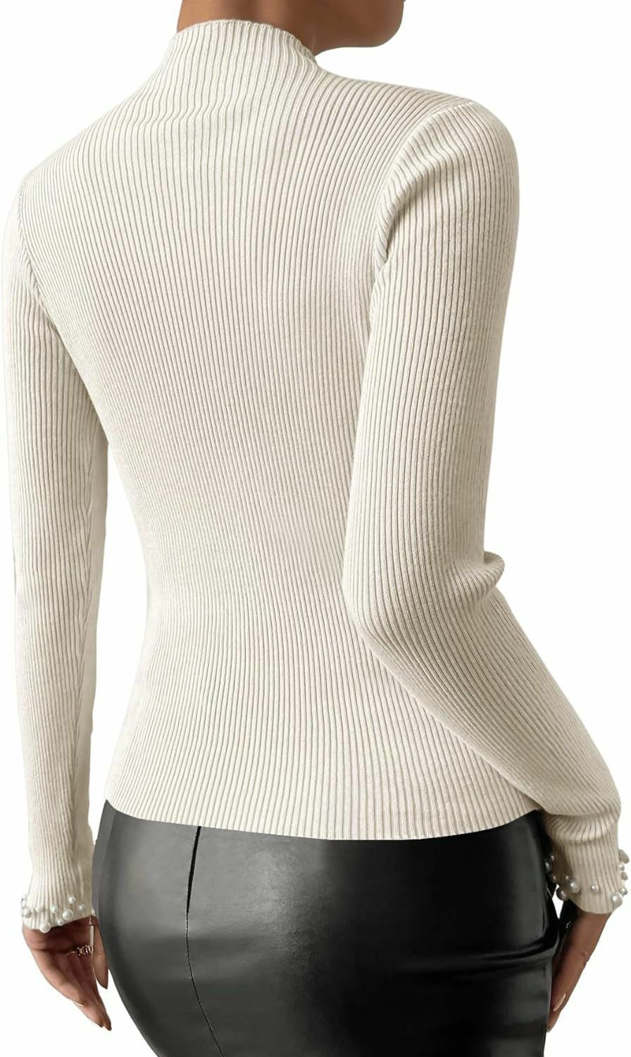 Sweaters | SweatyRocks Sweatyrocks Women'S Long Sleeve Shirts Fitted Pearls Decro Mock Neck Knit Sweater Pullovers Tops