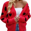 Sweaters | SHENHE Shenhe Women'S Heart Print Button Down V Neck Long Sleeve Cardigan Loose Sweater Tops