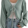 Sweaters | Verdusa Verdusa Women'S Tie Front Drop Shoulder Long Sleeve Ribbed Knit Cardigan Crop Top