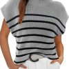 Sweaters | Dokotoo Dokotoo Women'S Sweater Cap Sleeve Mock Neck Basic Loose Fit Ribbed Knit Pullover Striped Sweaters 2024 Summer Y2K Outfits