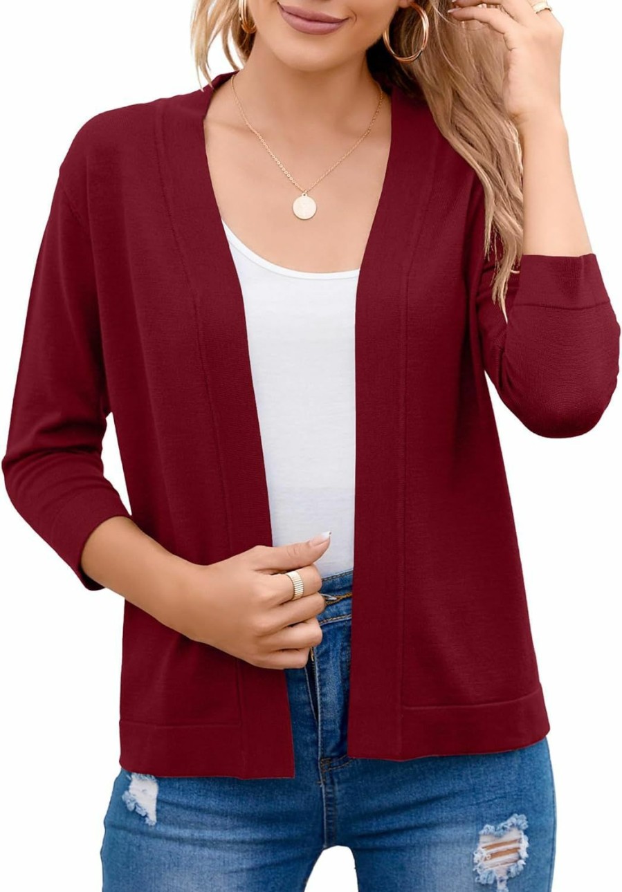 Sweaters | Bettysays Women'S 3/4 Sleeve Open Front Cropped Cardigan Sweater Elegant Shrugs For Women