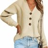 Sweaters | BTFBM Btfbm Women Long Sleeve V Neck Button Down Sweater Solid Color Ribbed Knit Sweater Casual Relaxed Fit Pullover Jumper