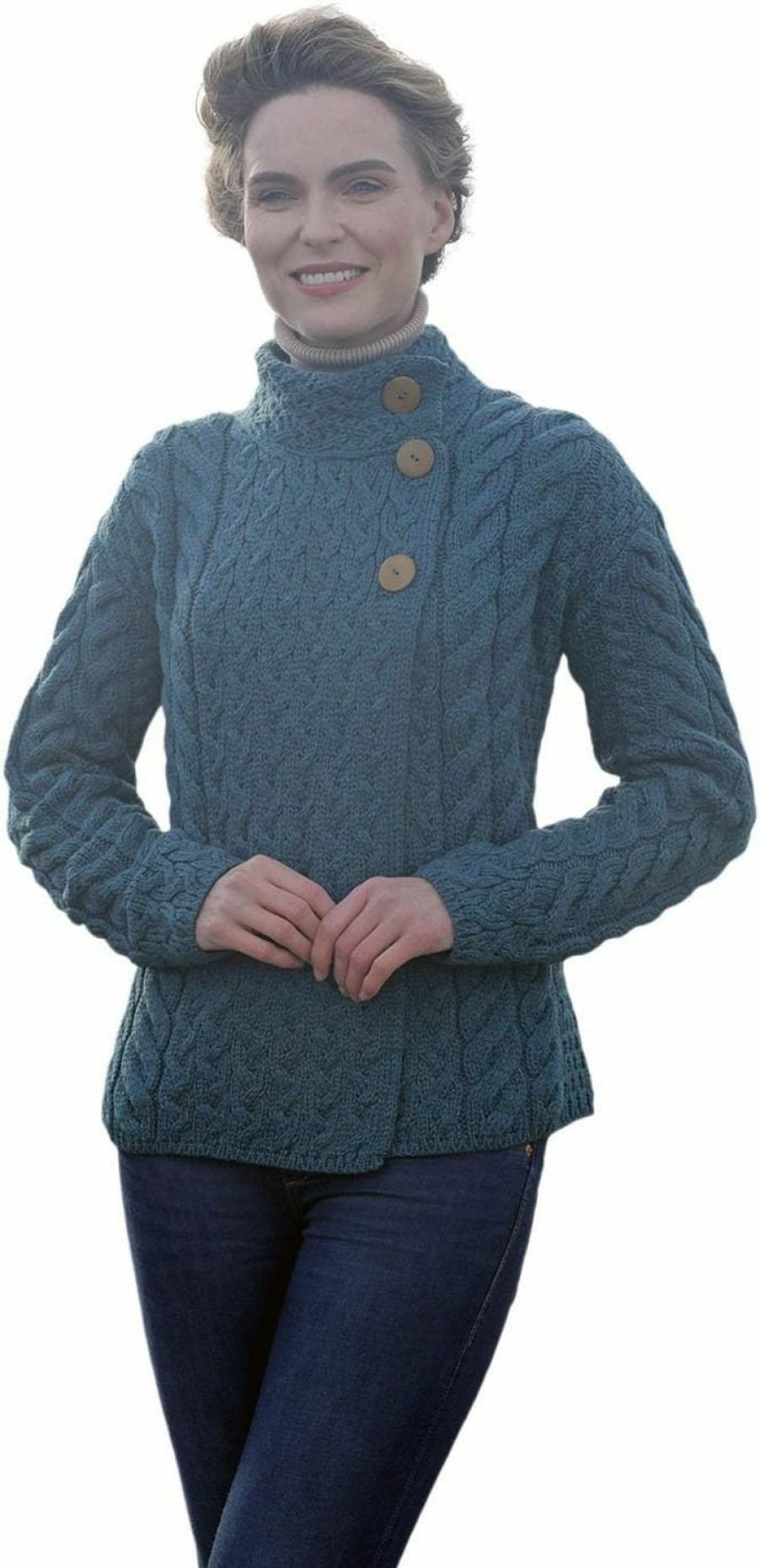 Sweaters | Aran Woollen Mills Asymmetrical Irish Multi Cable Wool Cardigan