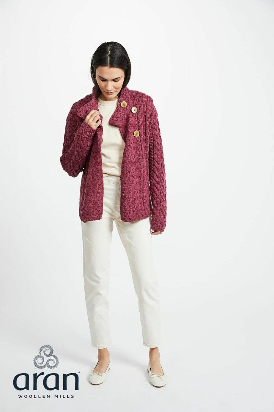 Sweaters | Aran Woollen Mills Asymmetrical Irish Multi Cable Wool Cardigan