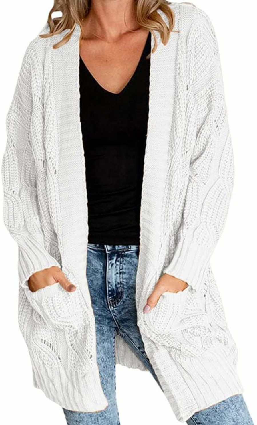 Sweaters | Miladusa Miladusa Women'S Cardigan Sweaters Long Sleeve Plus Size Solid Cable Knit Open Front Outerwear With Pockets