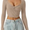 Sweaters | QINSEN Qinsen Women'S Long Sleeve Crop Top Sweaters Cozy Ribbed Knit Going Out Pullover T Shirts