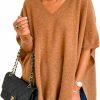 Sweaters | Apvirdy Womens Short Sleeve Sweater Poncho Sweaters Cashmere Pullover Shawl Loose Fitting Ponchos Wraps Baggy Tops