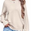 Sweaters | Onedreamer Onedreamer Womens Pullover Sweater Dot Pointelle Sides Sweater Shirt Long Batwing Balloon Sleeve Pullover Tops Winter Blouse