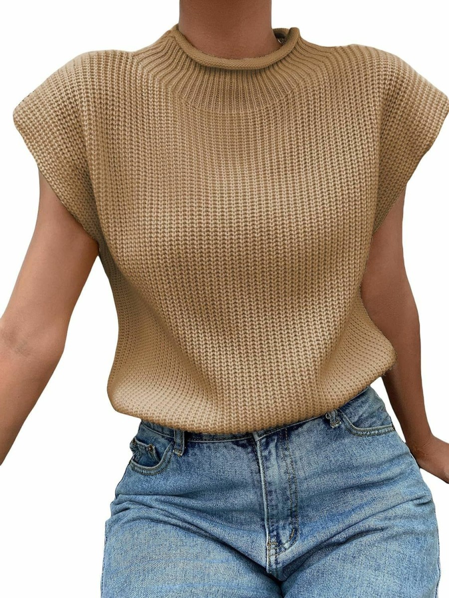 Sweaters | GORGLITTER Gorglitter Women'S Mock Neck Short Cap Sleeve Sweater Vest Casual Solid Knit Pullover Top