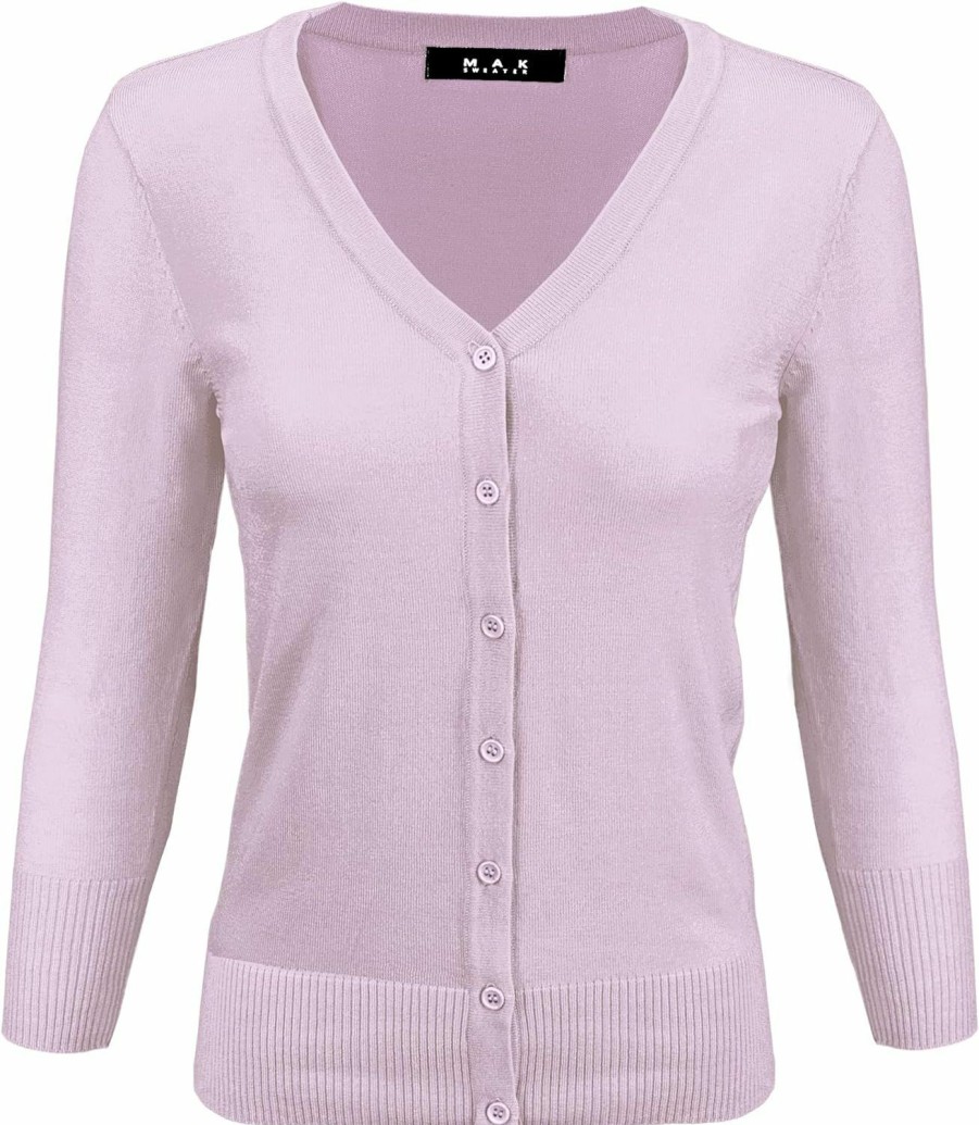 Sweaters | YEMAK Yemak Women'S Knit Cardigan Sweater 3/4 Sleeve V-Neck Basic Classic Casual Button Down Soft Lightweight Top (S-3Xl)