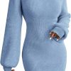 Sweaters | XISOXU Turtleneck Sweater Dress For Women Lantern Sleeve Bodycon Pullover Mini Sweater Dress Stretchable Elasticity Slim