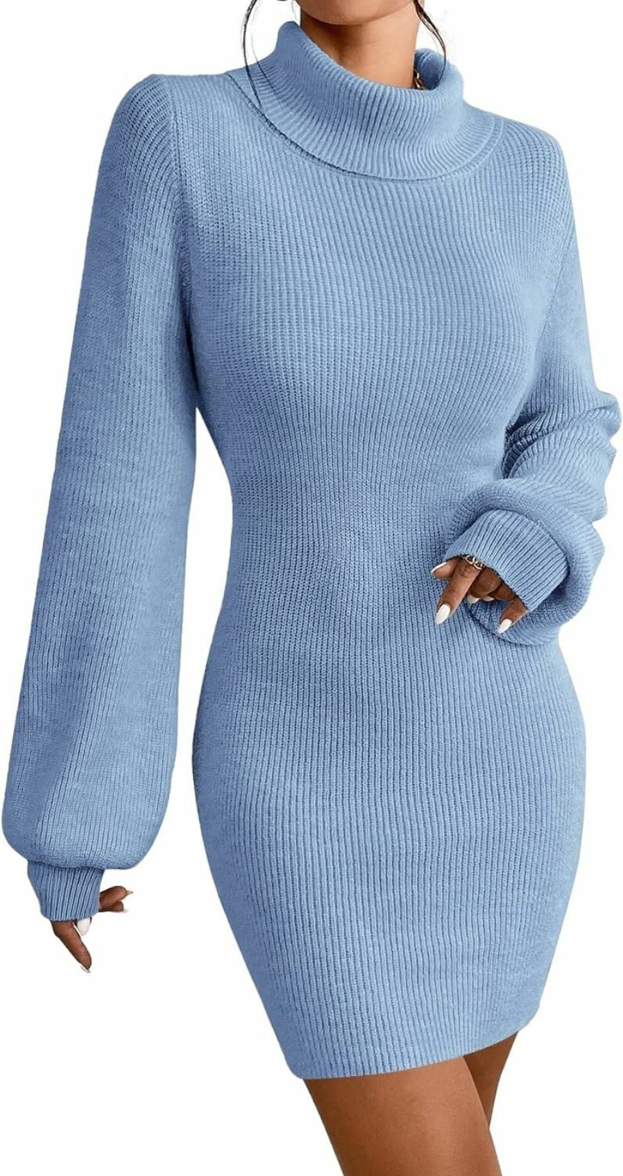 Sweaters | XISOXU Turtleneck Sweater Dress For Women Lantern Sleeve Bodycon Pullover Mini Sweater Dress Stretchable Elasticity Slim