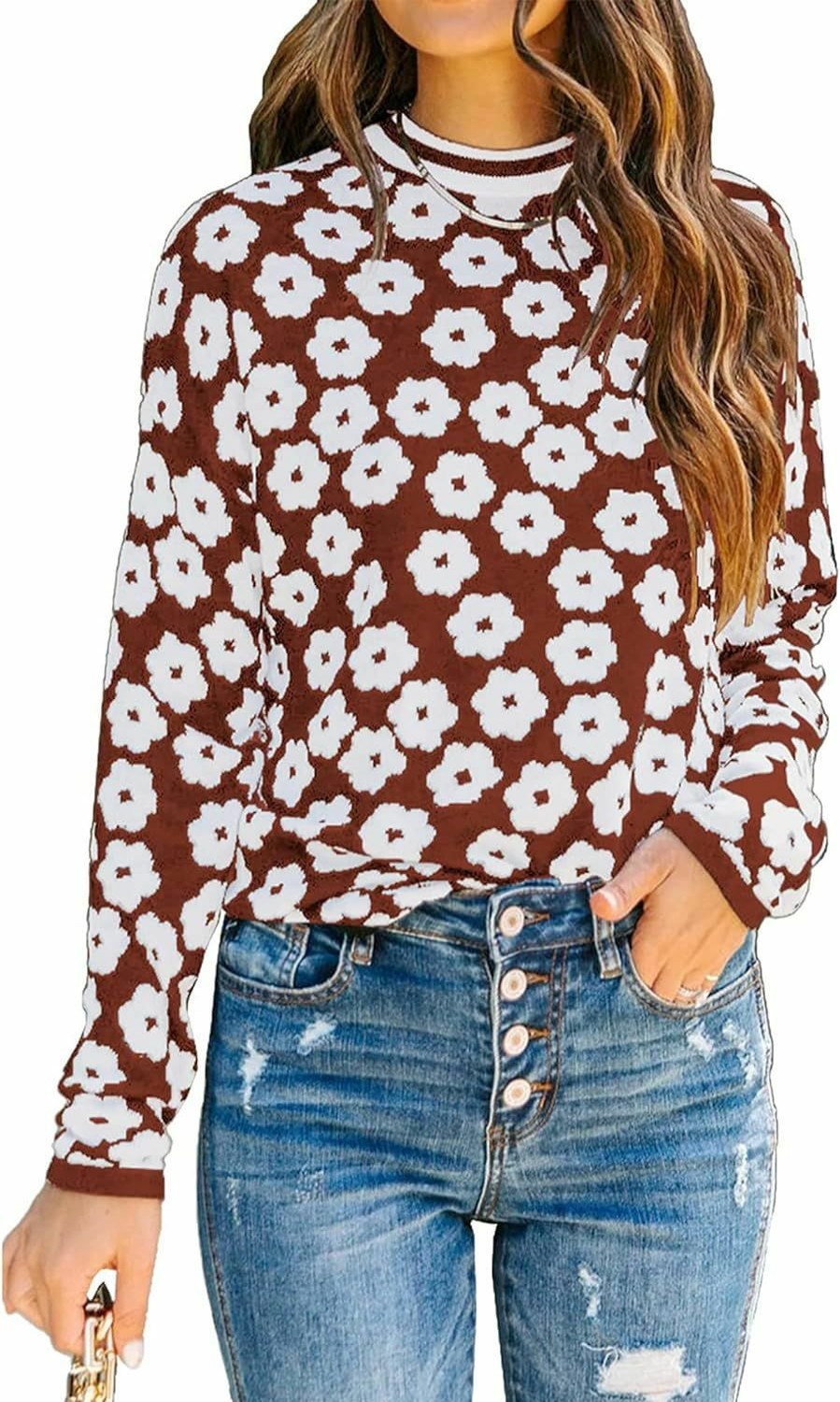 Sweaters | PRETTYGARDEN Prettygarden Women'S Knit Sweater Casual Crewneck Long Sleeve Floral Print Lightweight Pullover Sweatshirt