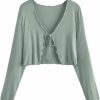 Sweaters | Floerns Floerns Women'S Plus Size Long Sleeve Rib Knit Tie Front Cropped Cardigan