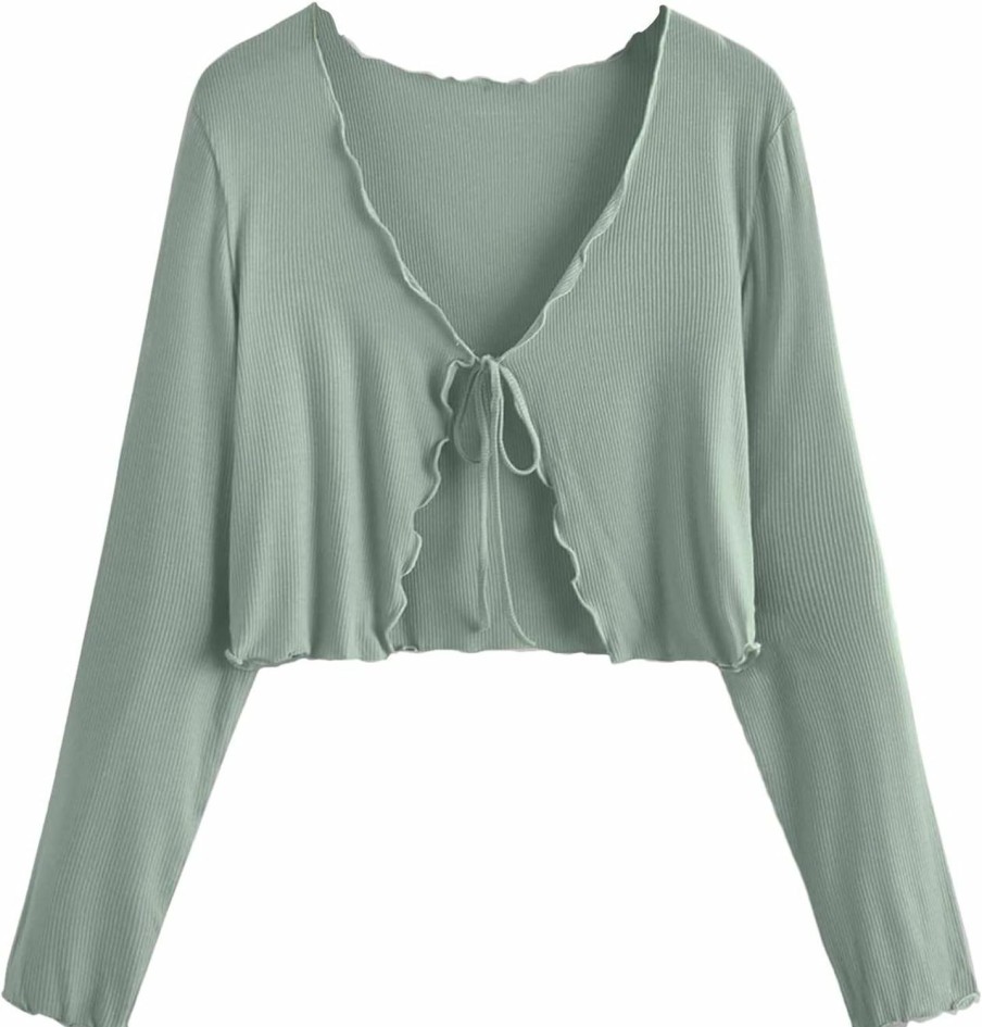 Sweaters | Floerns Floerns Women'S Plus Size Long Sleeve Rib Knit Tie Front Cropped Cardigan