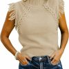 Sweaters | Saodimallsu Saodimallsu Womens Sleeveless Sweater Vest Mock Neck Cable Knit Fringe Cap Sleeve Boho Trendy Pullover Tank Tops