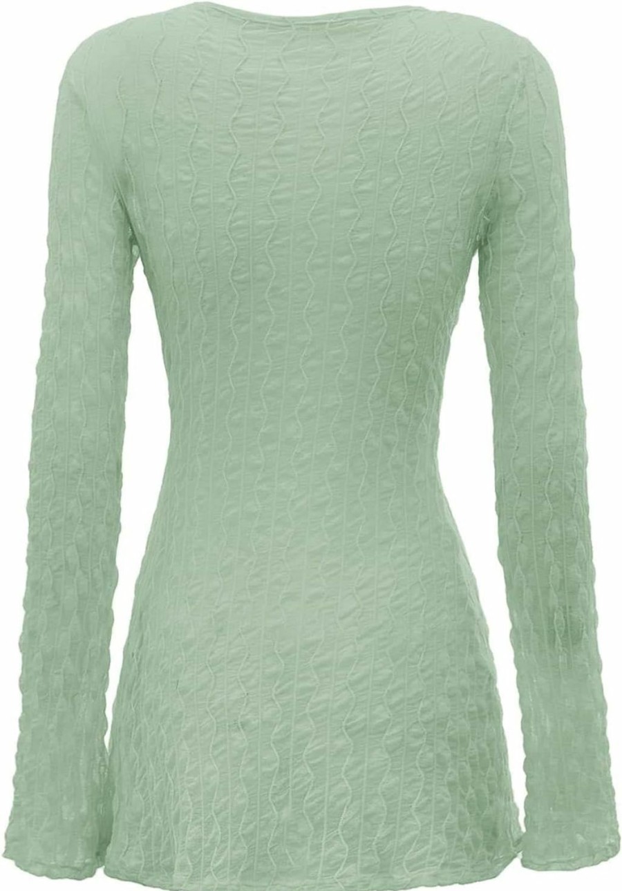 Sweaters | Verdusa Verdusa Women'S 90S Top Bell Long Sleeve Tie Front Textured Sheer T-Shirt Cardigan