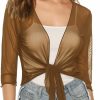 Sweaters | Aiboria Aiboria Womens 3/4 Sleeve Sheer Mesh Shrug Tie Front Cropped Bolero Cardigan