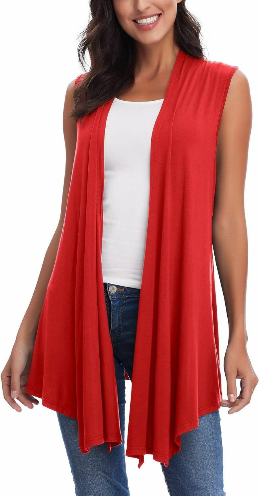 Sweaters | EXCHIC Women'S Sleeveless Open Front Draped Asymmetric Hem Cardigan Vest