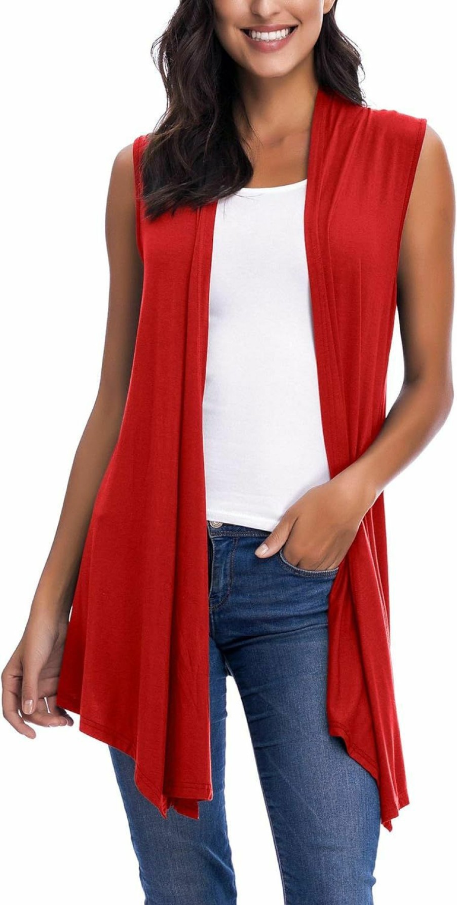 Sweaters | EXCHIC Women'S Sleeveless Open Front Draped Asymmetric Hem Cardigan Vest