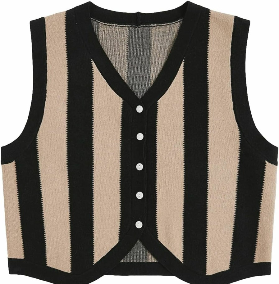 Sweaters | Floerns Floerns Women'S Argyle V Neck Button Front Cardigan Sleeveless Knit Sweater Vest