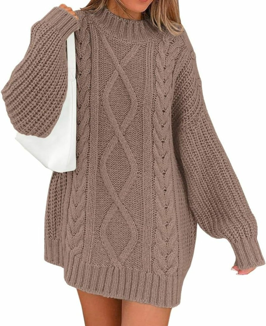 Sweaters | LILLUSORY Lillusory Women'S Crewneck Oversized Sweater Dress 2023 Fall Cable Knit Long Sleeve Chunky Casual Dresses Pullover Tops