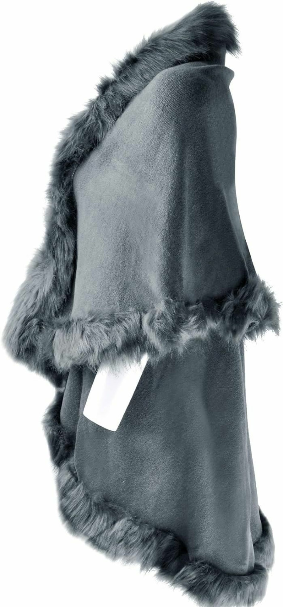 Sweaters | ZLYC Zlyc Women Fine Knit Open Front Faux Fur Trim Layers Poncho Cape Cardigan Sweater