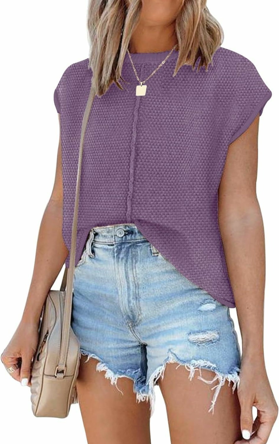 Sweaters | ETCYY NEW Waffle Knit Sweater Shirts For Women Cap Sleeve Summer Tops Basic Tank Tops