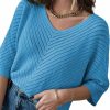 Sweaters | Dokotoo Dokotoo Women'S 2024 Summer Spring Casual 3/4 Sleeve Solid Color V Neck Loose Pullover Knit Fall Sweaters Tops