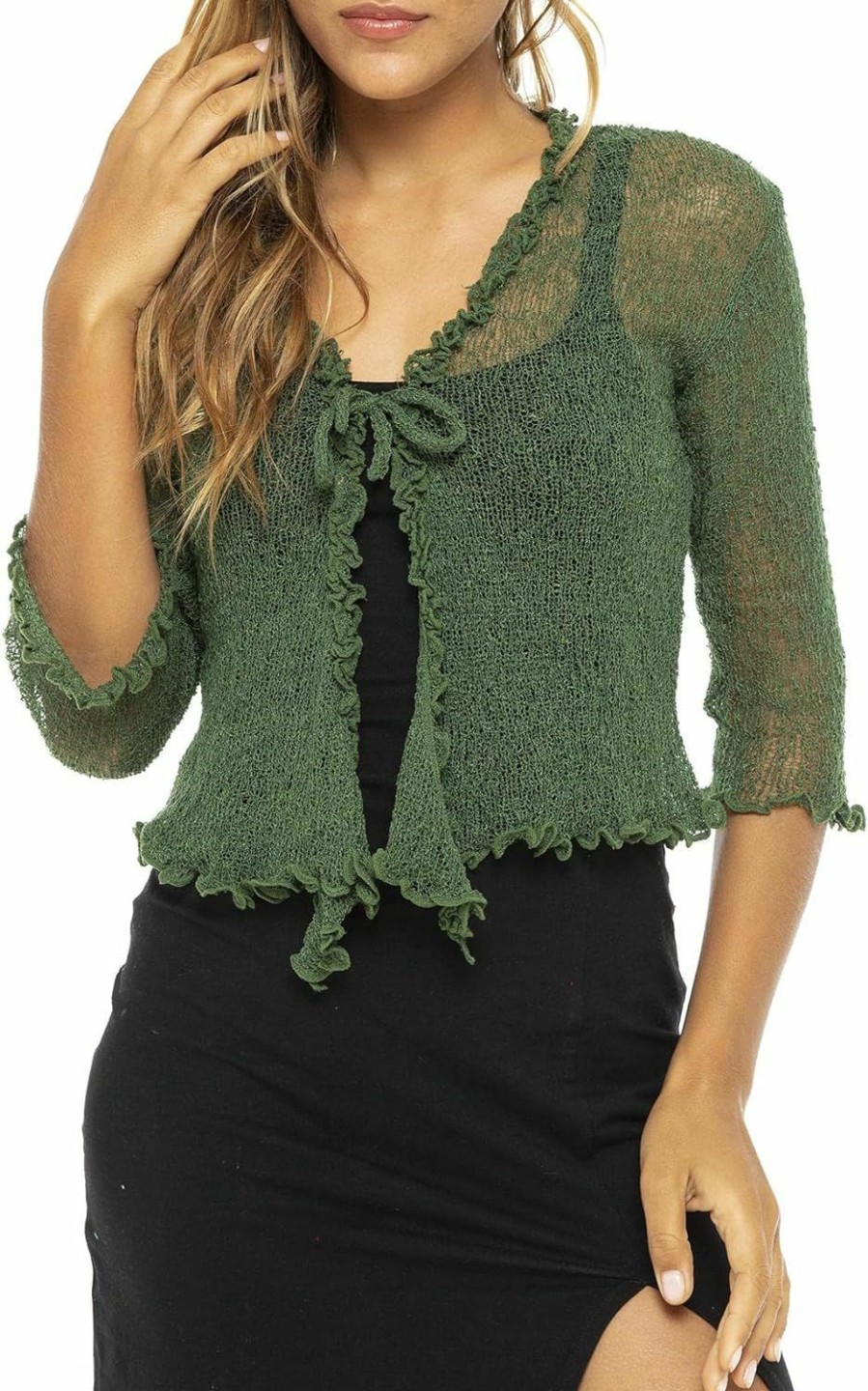 Sweaters | Back From Bali Back From Bali Womens Sheer Shrug Cardigan Sweater Ruffle Lightweight Knit