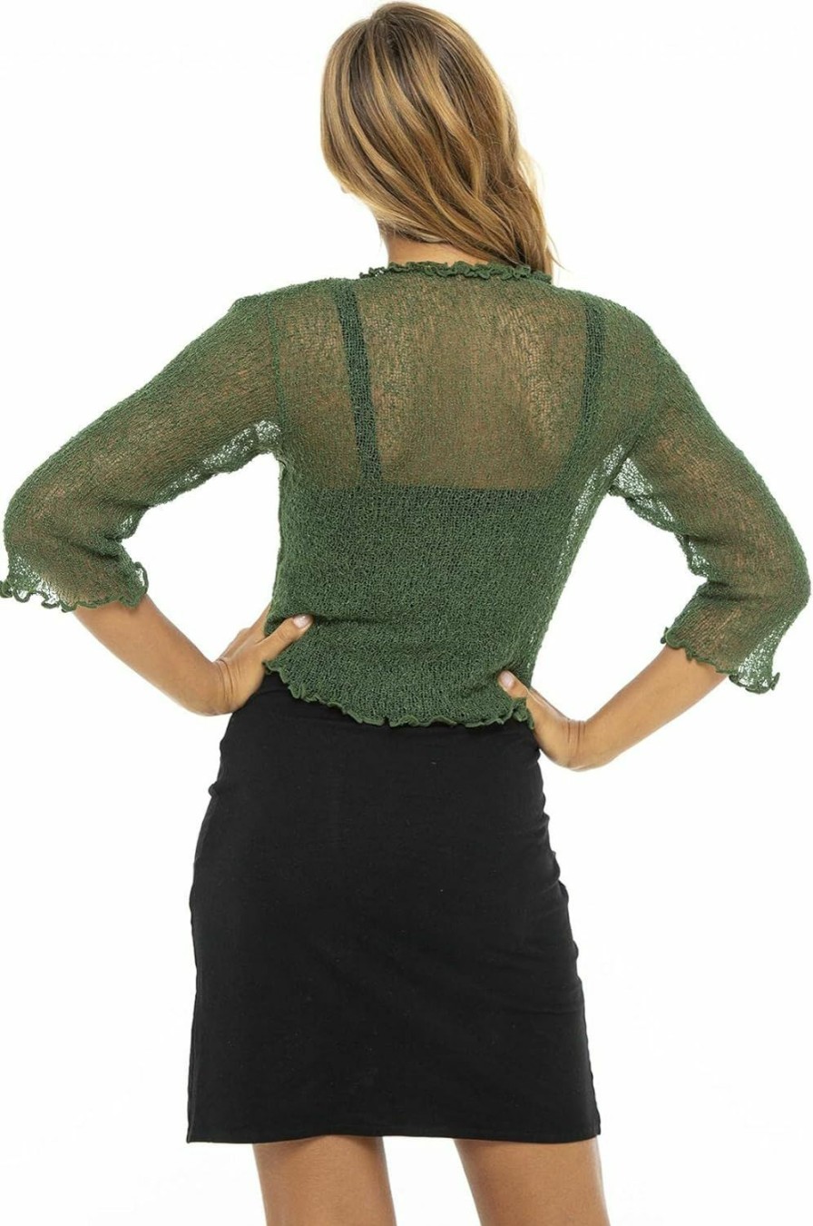 Sweaters | Back From Bali Back From Bali Womens Sheer Shrug Cardigan Sweater Ruffle Lightweight Knit