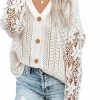 Sweaters | Dokotoo Dokotoo Crochet Lace V Neck Long Sleeve Hollow Out Cable Knit Cardigan For Women Sweaters Tops