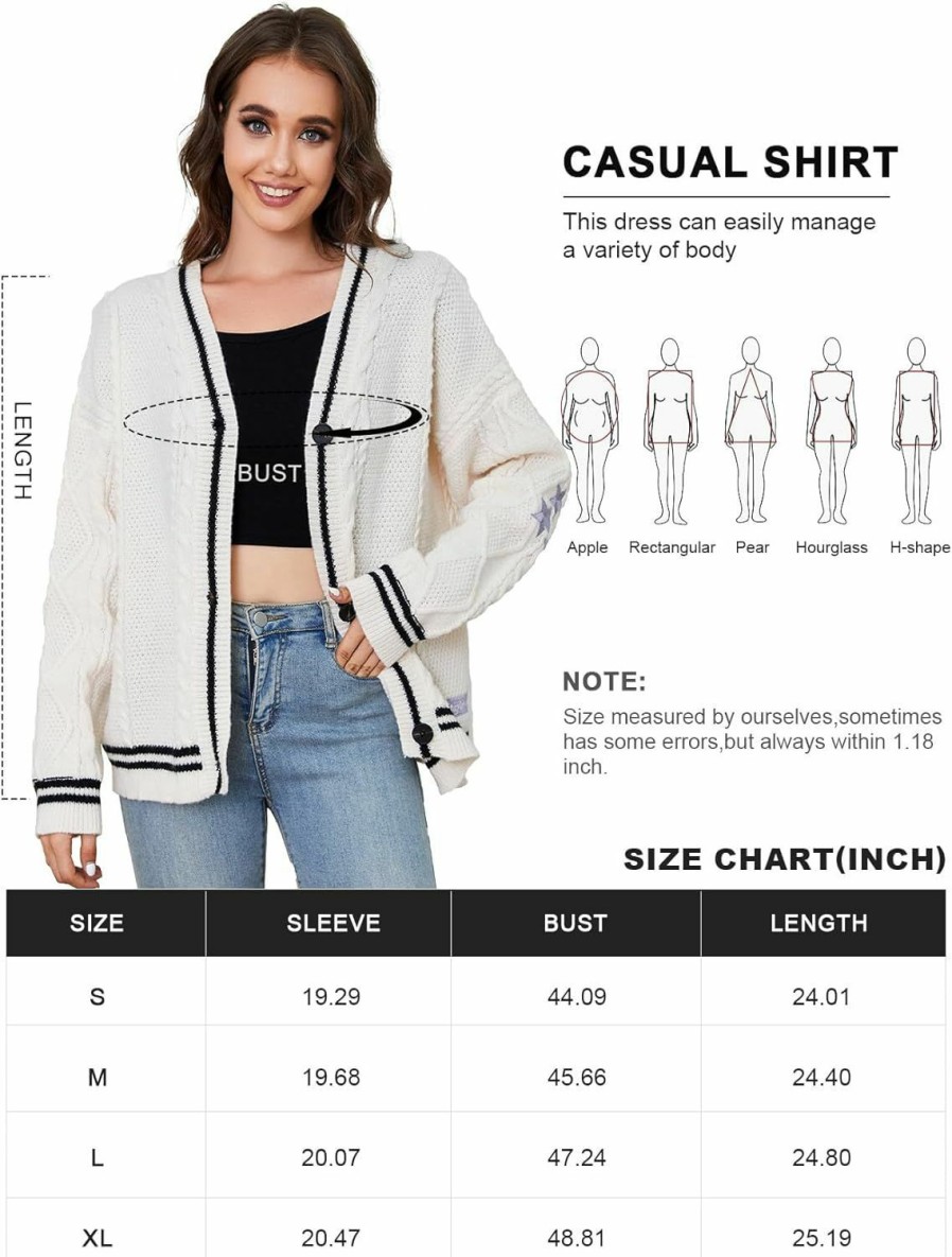 Sweaters | Rixiland Women Casual Cardigans Sweater Long Sleeve V Neck Open Front Knitted Star Print Button Down Jumper Concert Outerwear