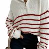 Sweaters | MakeMeChic Makemechic Women'S Casual Striped Half Zip Up Drop Shoulder Long Sleeve Sweater Pullover Top