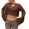 Sweaters | Sunwittafy Women'S Crochet Knit Crop Top Pullover Sweater Long Sleeve Hollow Out Square Neck Y2K Shirt Summer Streetwear