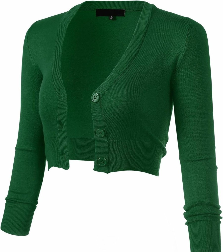 Sweaters | Allsense Women'S Solid Button Down 3/4 Sleeve Cropped Bolero Cardigans (S-4Xl)