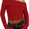 Sweaters | Murandick Women Basic Fitted Long Sleeve Off Shoulder Crop Tee Top With Thumb Hole Rib Knit Sweater Y2K Crop Shirt Pullover Tops