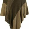 Sweaters | Fomolom Womens Poncho Sweater V Neck Striped Pullover Soft Scarf Wrap Cape With Fringes