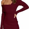 Sweaters | LILLUSORY Lillusory Women'S Off Shoulder Sweater Dress Long Sleeve Bodycon Mini Dress Ribbed Knit Dresses 2024 Spring