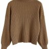 Sweaters | ZAFUL Zaful Women'S Crew Neck Long Sleeve Pullover Crop Sweater Mock Neck Lantern Sleeve Ribbed Knit Jumper Sweater