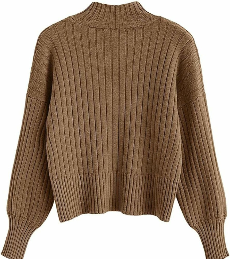 Sweaters | ZAFUL Zaful Women'S Crew Neck Long Sleeve Pullover Crop Sweater Mock Neck Lantern Sleeve Ribbed Knit Jumper Sweater