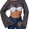 Sweaters | SHENHE Shenhe Women'S Crochet Hollow Out Long Sleeve Y2K Knit Boat Neck Cropped Sweater Top