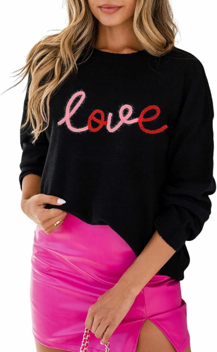 Sweaters | LEMAFER Women 2023 Merry Christmas Round Neck Sequin Letters Sweater Casual Solid Slogan Long Sleeve Pullover Sweatshirt Tops