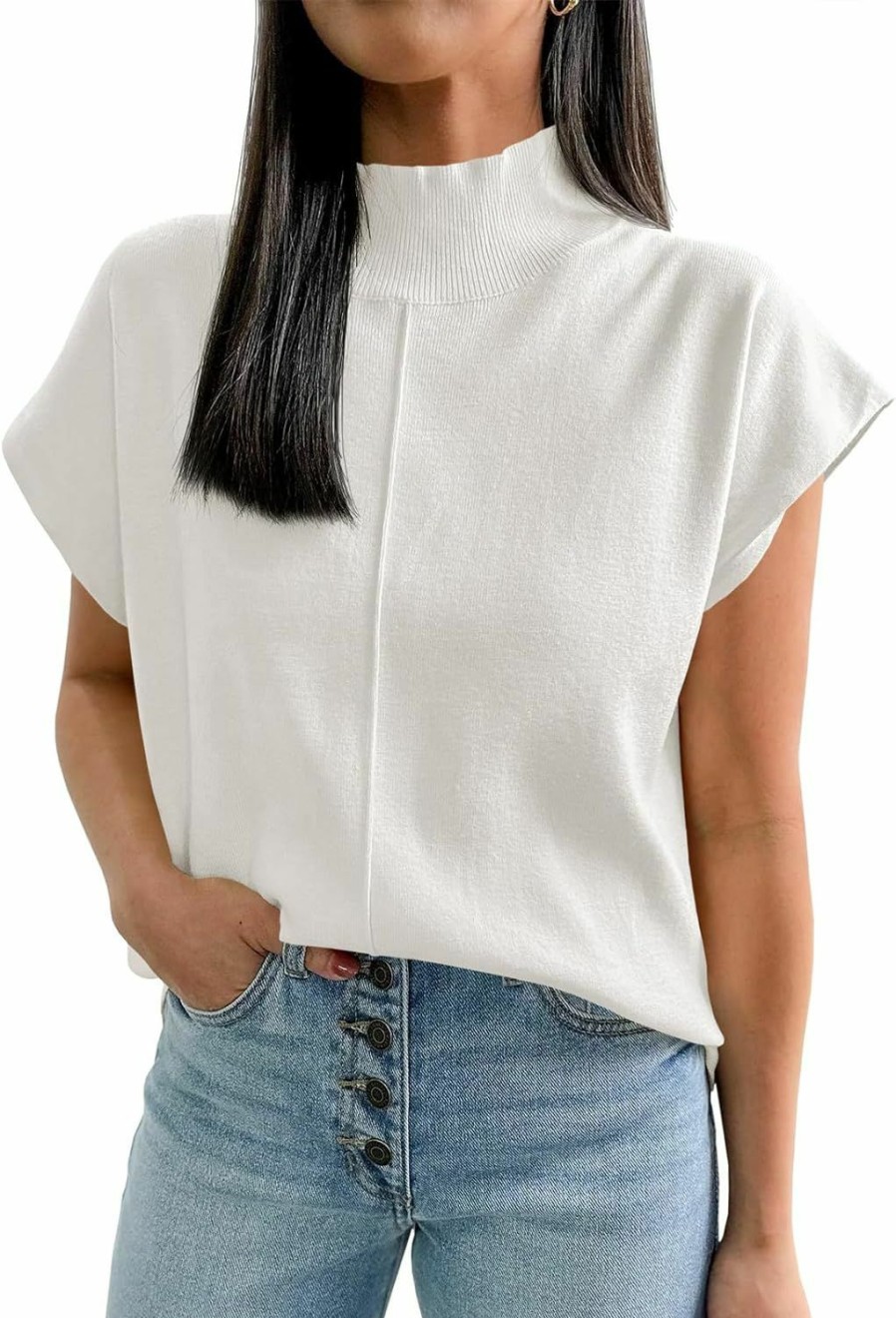 Sweaters | Saodimallsu Saodimallsu Womens Summer Cap Sleeve Tops Mock Neck Knit Sweater Vest Sleeveless Work Elegant Shirts