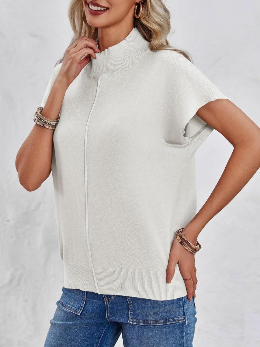 Sweaters | Saodimallsu Saodimallsu Womens Summer Cap Sleeve Tops Mock Neck Knit Sweater Vest Sleeveless Work Elegant Shirts