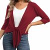 Sweaters | VOIANLIMO Voianlimo Women'S Tie Front Casual 3/4 Sleeve Cropped Bolero Lightweight Sheer Shrug Cardigans S-Xl