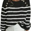 Sweaters | Amkoyam Amkoyam Women'S Striped Sweaters 2023 Long Sleeves Knitted Casual Pullovers Loose Shirt Tops With Button Fall Winter